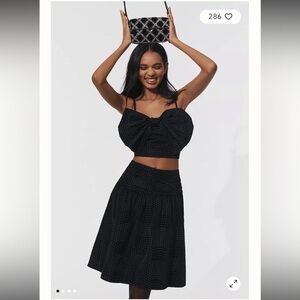 Maeve Taffeta Black Polka Dot Circle Full Velvet Midi Skirt Large Size 10